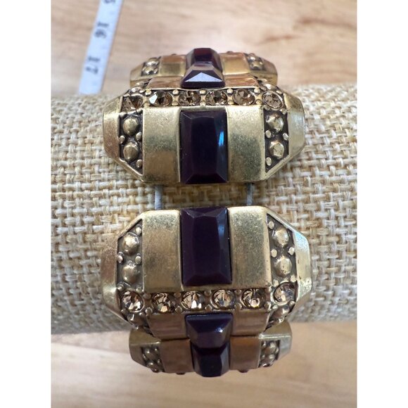 J Crew Gold-Tone Stretch Bracelet With Purple Faceted Stones & Rhinestones - Picture 2 of 7